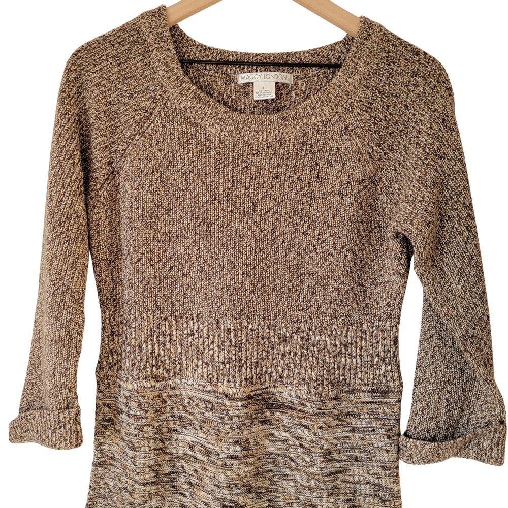 Maggy London Marled Knit Sweater Dress Cuffed Sleeves Merino Wool Blend NWOT - Picture 4 of 13